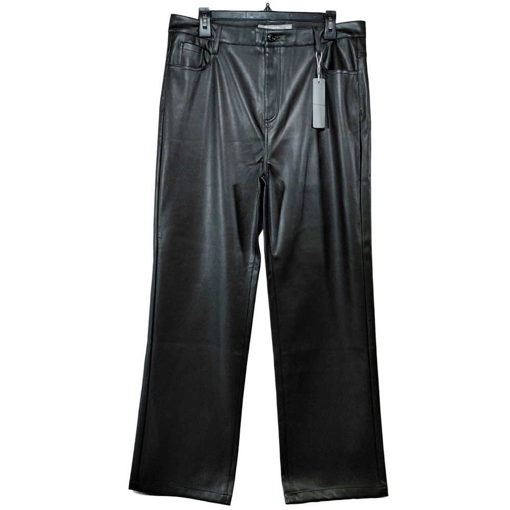 Tractr Faux Leather High Rise Wide Leg Pants Women's 14 Black